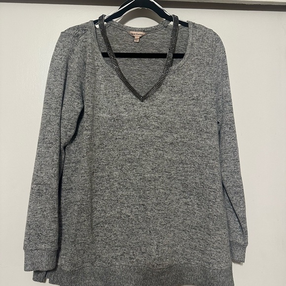 Juicy Couture Gray V-Neck Sweater Relaxed Fit - Picture 1 of 8